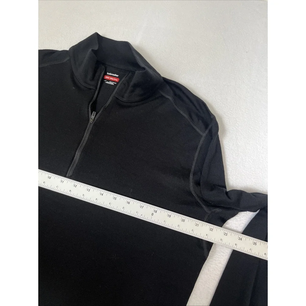 Icebreaker 260 Tech Mens Large Black Merino Wool Half Zip Base Layer Thermal
